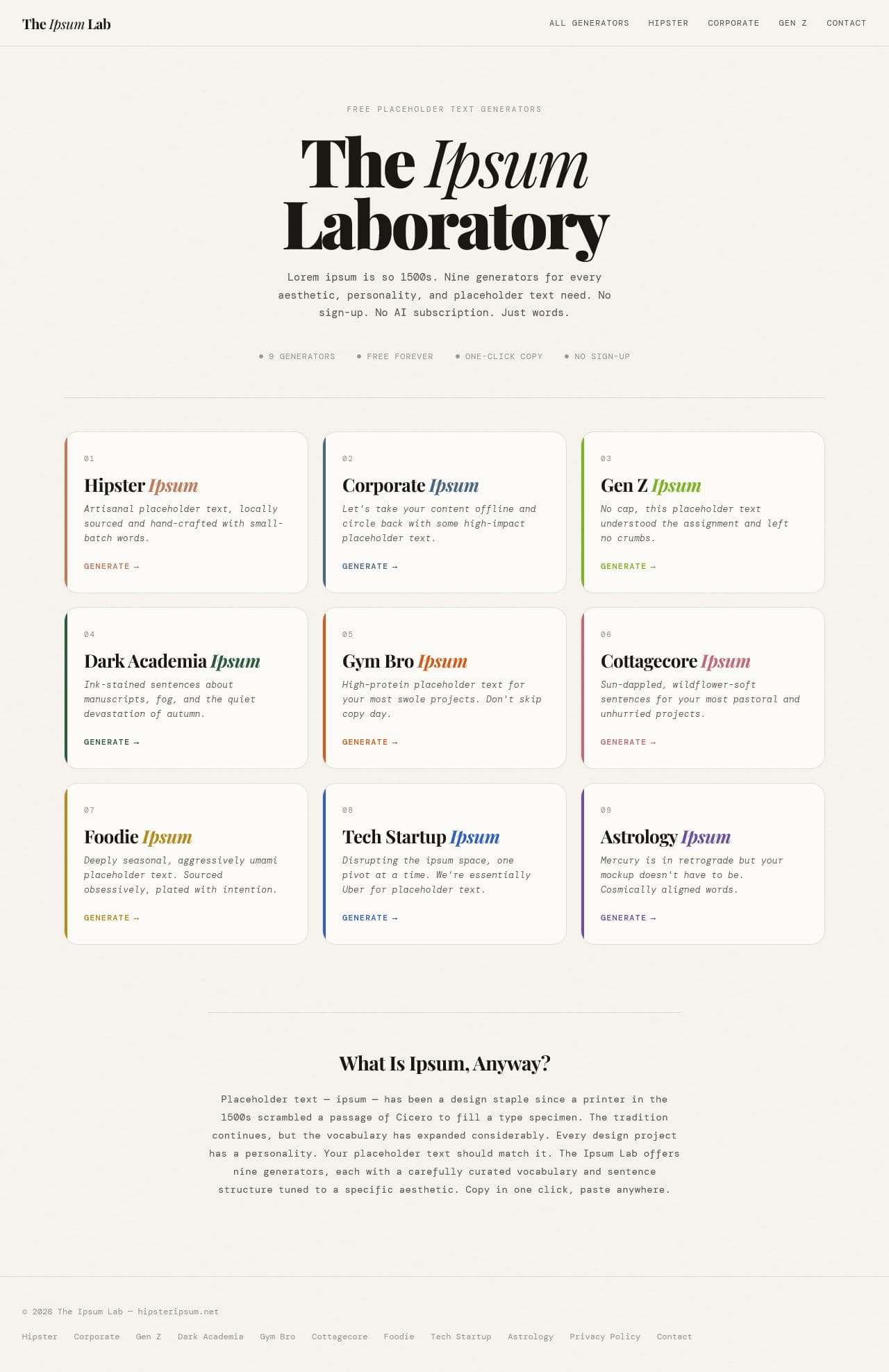 Screenshot of hipsteripsum.net