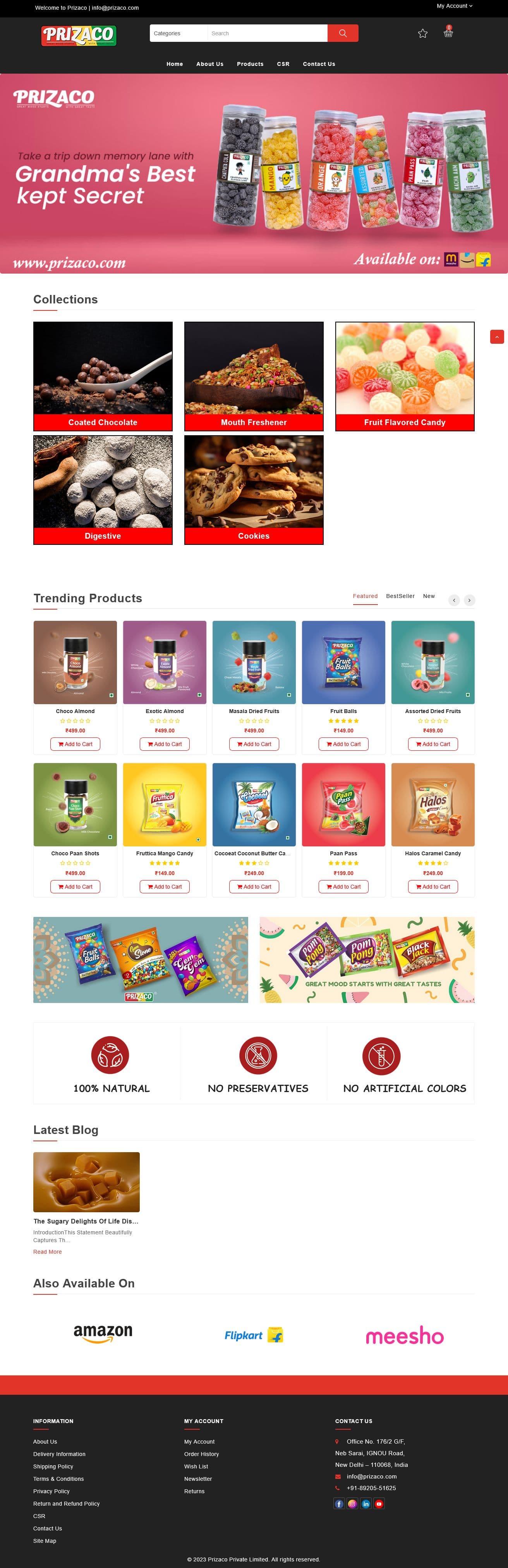 Screenshot of prizaco.com