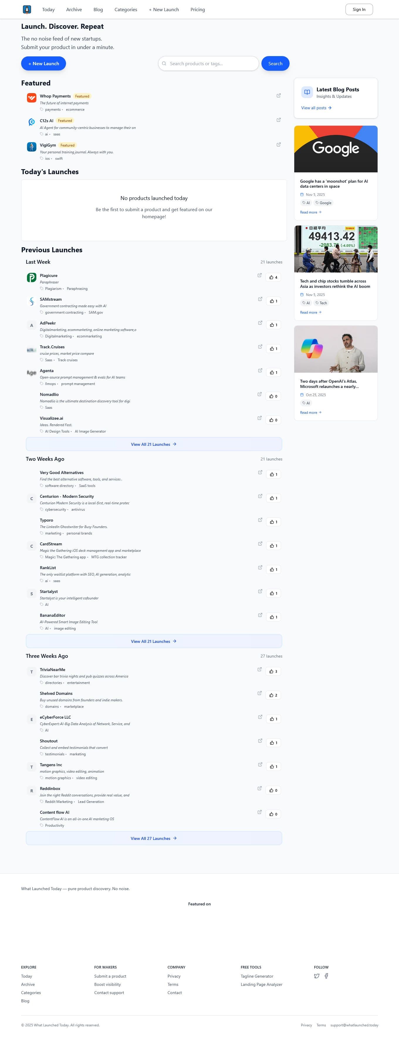 Screenshot of Whatlaunched.today