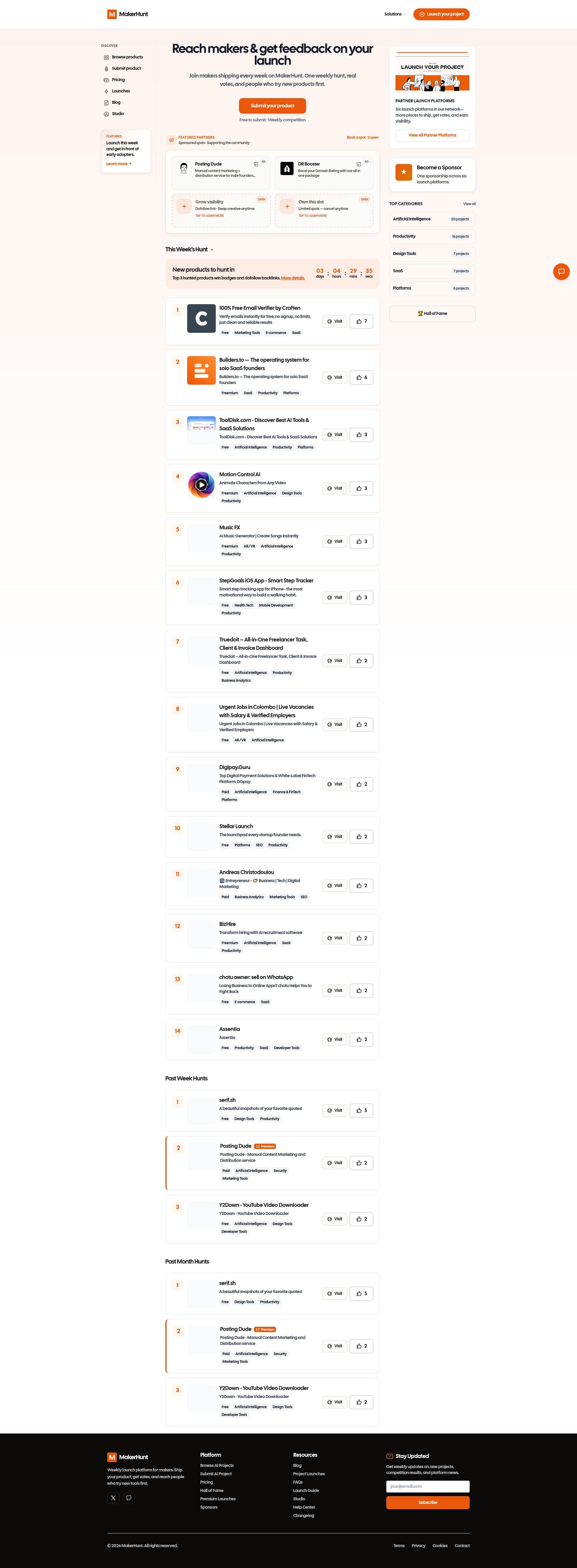 Screenshot of makerhunt.io