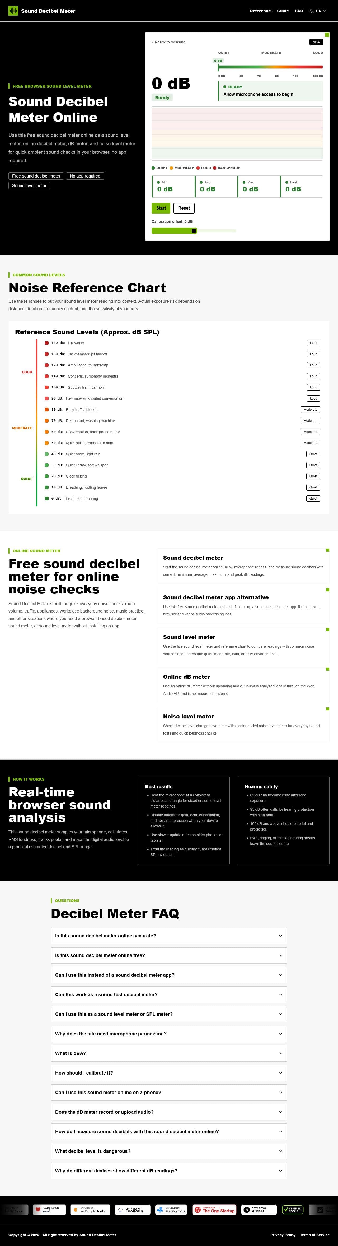 sounddecibelmeter.net screenshot