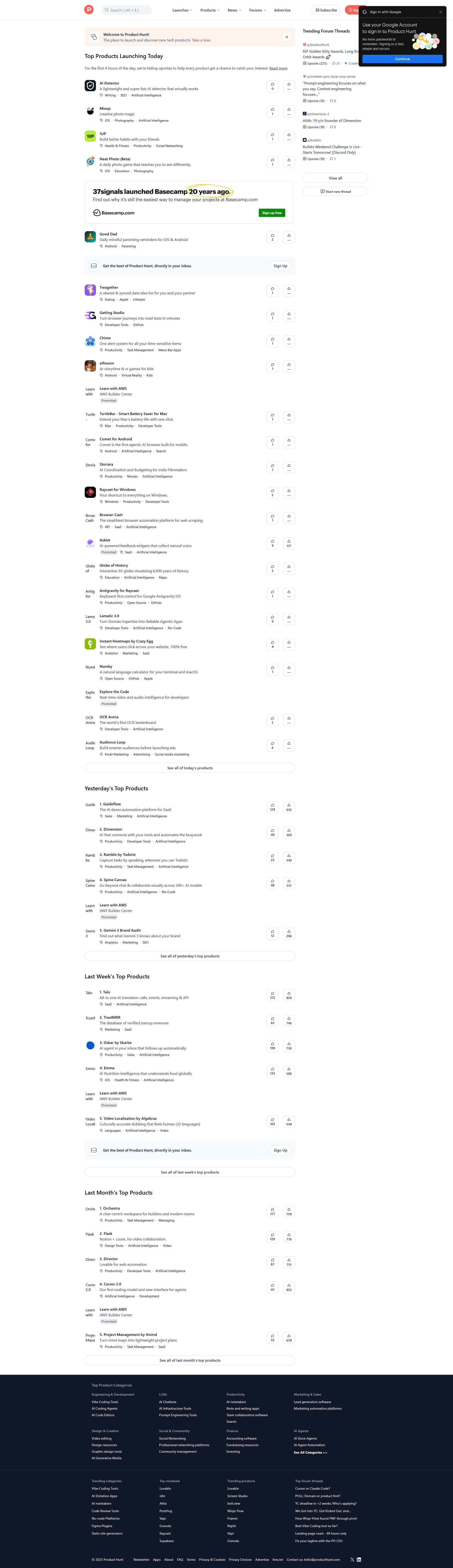 Screenshot of Product Hunt