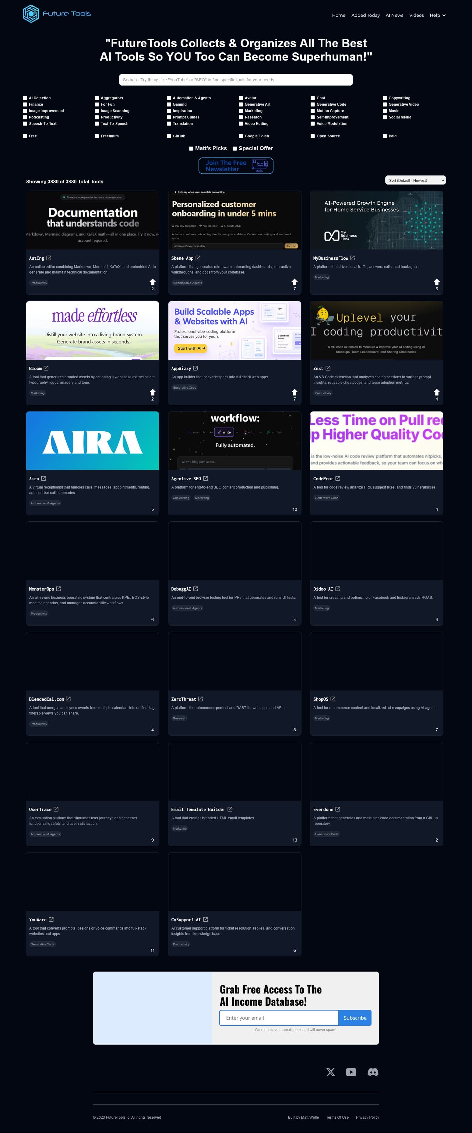 Screenshot of Futuretools