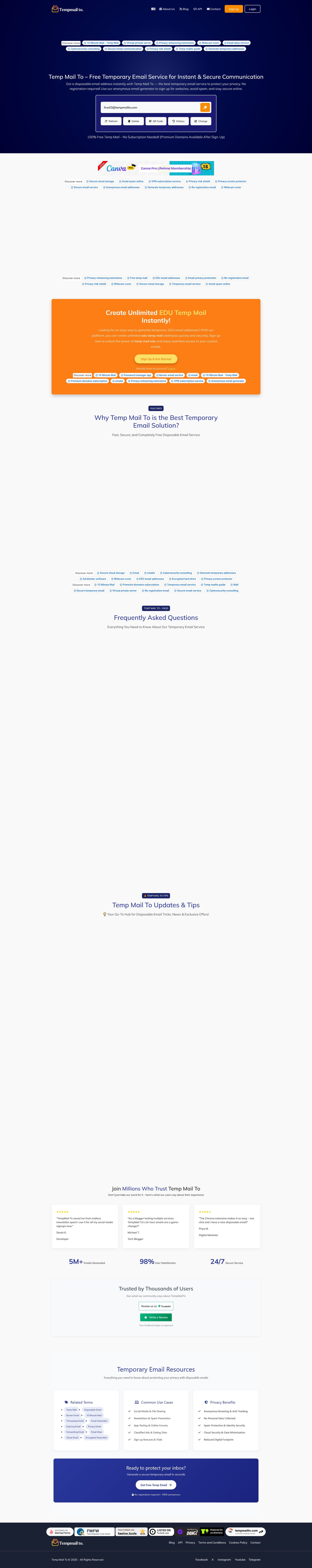 Screenshot of tempmailto.com