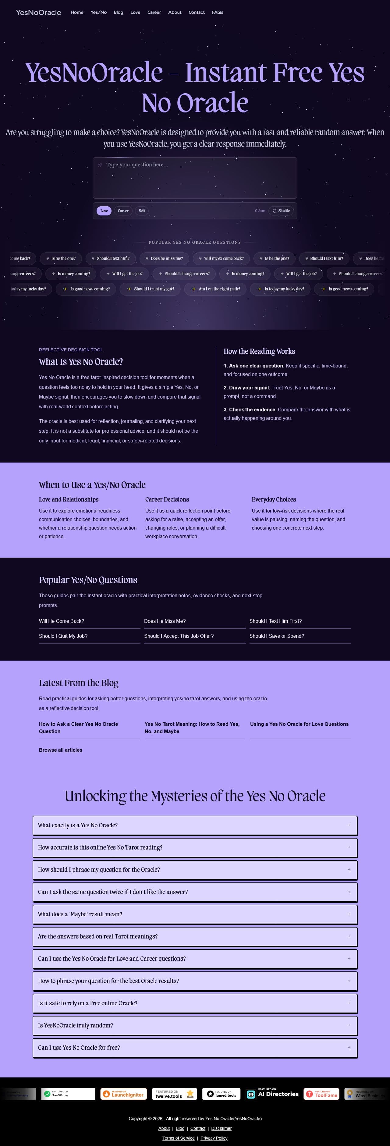 Screenshot of yesnooracle.co