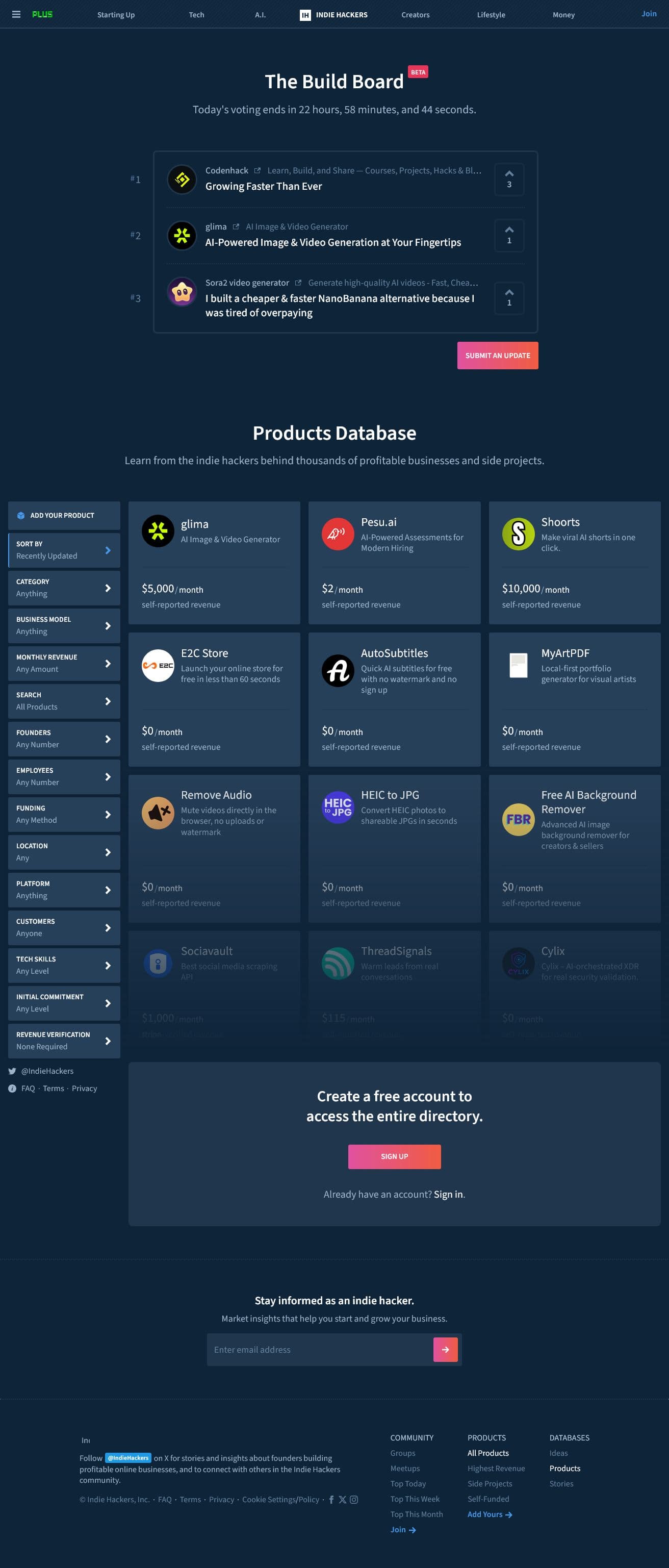 Screenshot of Indie Hackers