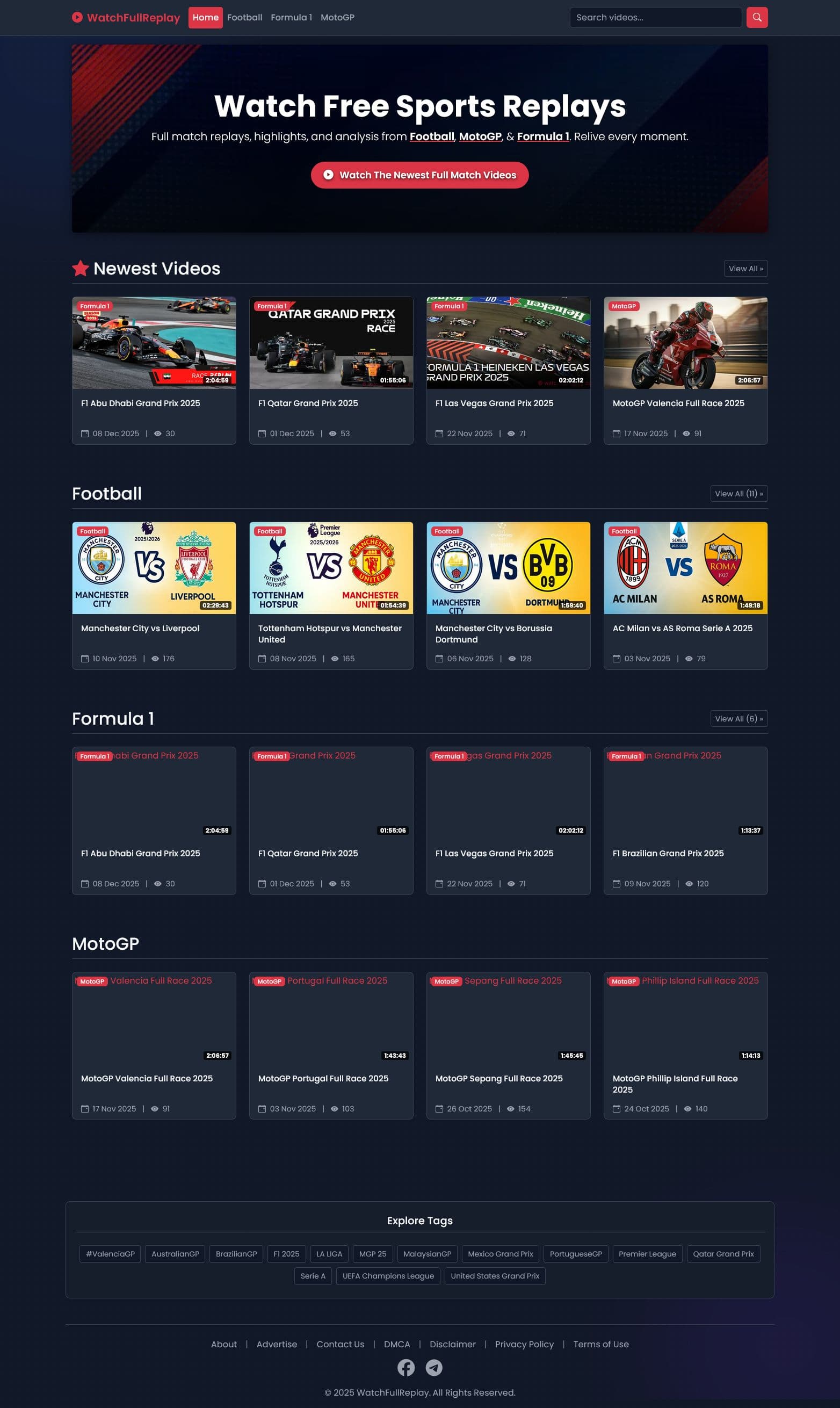 Screenshot of watchfullreplay.com