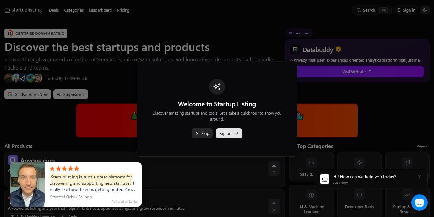 Screenshot of Startuplist.ing