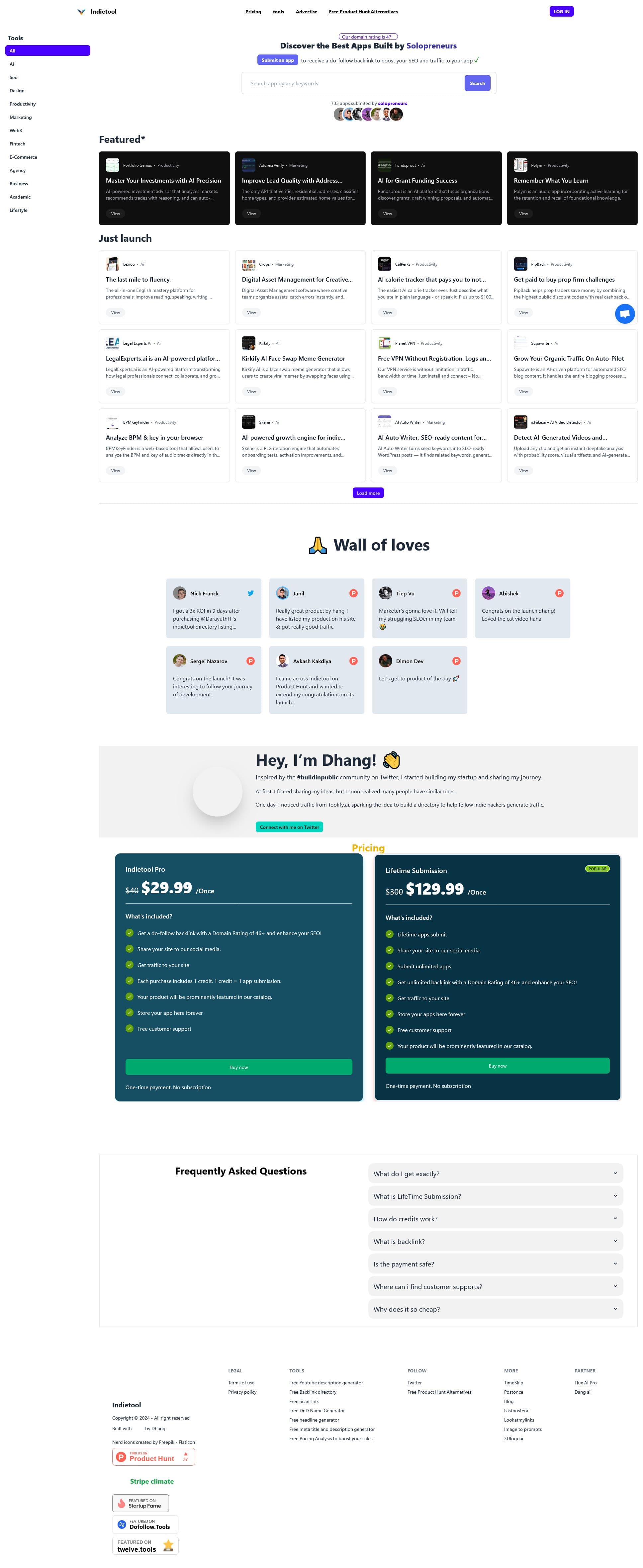 Screenshot of Indietool